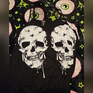 Midnight Hour Black Plus Sized 3 Sheer and Black Glittered Skulls Tank Top